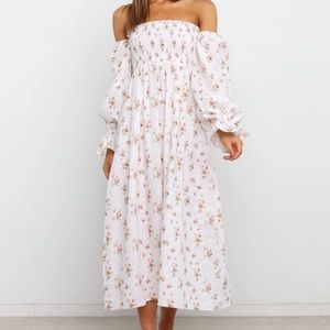 Petal & Pup White Floral Off-Shoulder Midi Dress